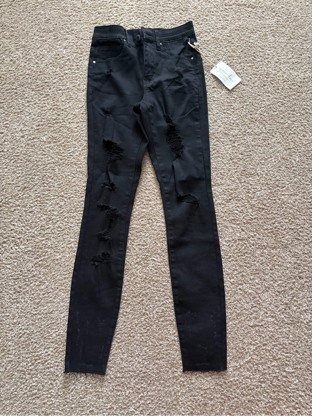 Grace & Lace Black Distressed Skinny Jeans